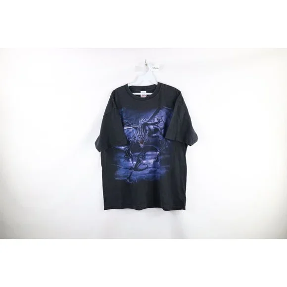 Vintage Streetwear Mens Size XL Faded Dragon Demon All Over Print T-Shirt Black - Picture 1 of 8